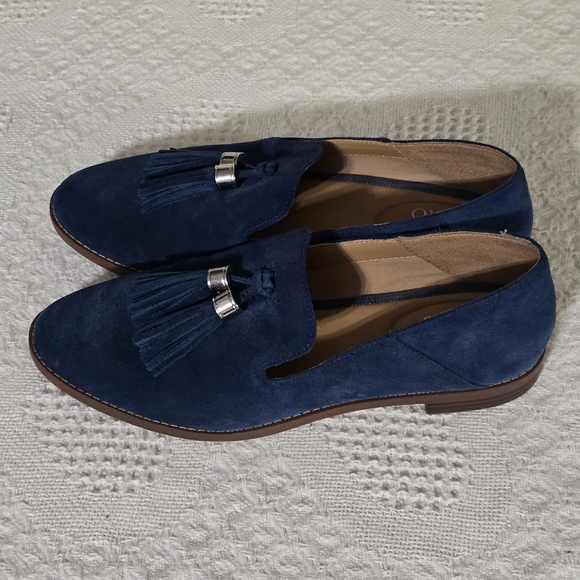 Franco Sarto Blue and Brown Suede Loafers - Picture 3 of 9
